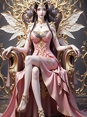 Queen Medusa in red dress posing with allure in her sexy shots